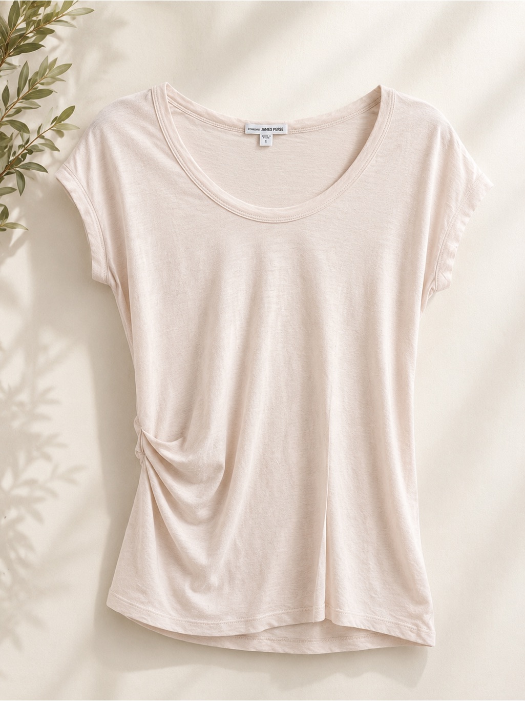 Nwt James Perse Standard Pink Supima Cotton Ruched Side Tee Size 1 Small